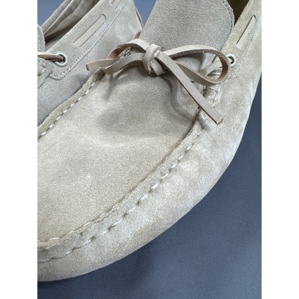 Zara Mens Suede Driving Loafers Sand Beige Leather Tie Slip On Shoes 42 - Picture 3 of 15